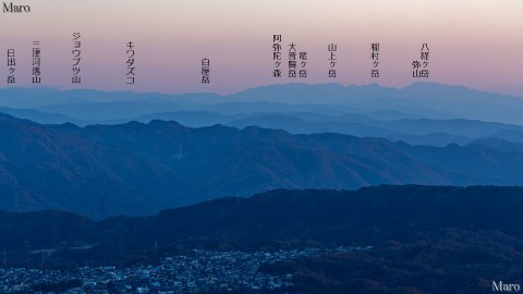 比叡山から大峰山脈(大峯・大峰山)、大台ヶ原、台高山脈の山々を遠望 2012年11月
