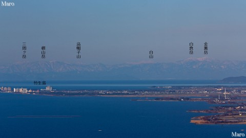 音羽山 池の内展望地から白山（加賀白山）、琵琶湖、竹生島を遠望 2015年2月