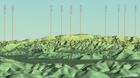 ポンポン山の山頂から逢坂山、琵琶湖、湖岸緑地、大津港方面の展望予想図 ポンポン山の山頂から逢坂山、琵琶湖、湖岸緑地、大津港方面の展望予想図