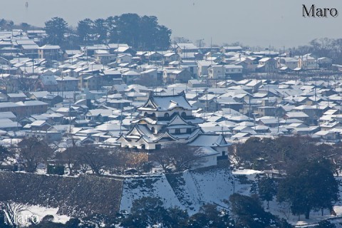雪の彦根城天守を遠景で 佐和山城跡(佐和山山頂)から撮影 2016年1月
