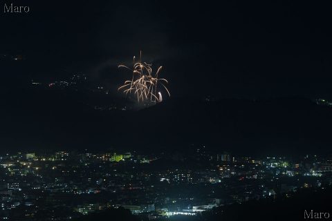 京都市の花火大会 国立京都国際会館「乾杯の夕べ2016」の打ち上げ花火を遠望