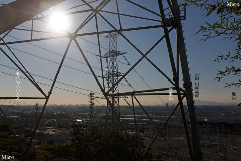 枚方変電所の上 北山（倉治山）西麓の展望 あべのハルカスや六甲山を遠望